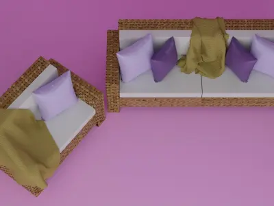 Wicker Sofa Set 3D model