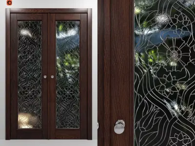 Stained glass interior double doors set 3D model