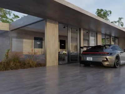 Automotive Villa Render Scene 3D Blender File Textured 3D model
