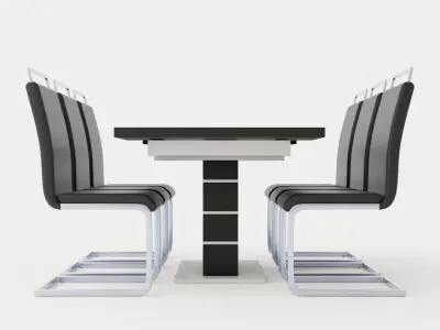 Macahan Table 140 6 Isoda Chair Black And White Low-poly 3D model