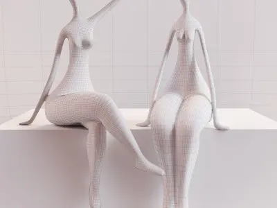 A set of statues of a lady 3D model