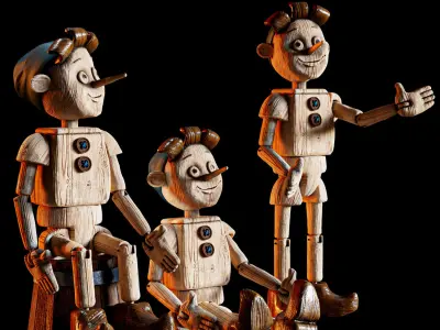 PINOCCHIO WITH 10 WOOD SMART MATERIALS 3D model