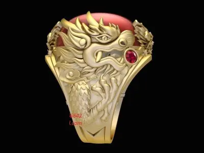 Luxury Dragon Red Gemstone Ring for Men 3D Model  215 3D print model