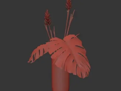 Decorative Glass Vase whit Tropical plants 3D model