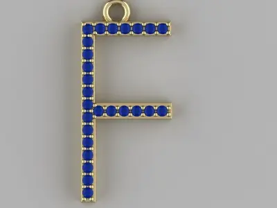 Letter F Diamond Pendant Gold Silver Platinum Luxury 3D print model
