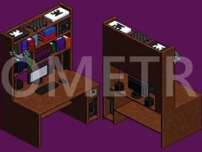 3D Voxel Study Desk And Isometric Sprites 3D model