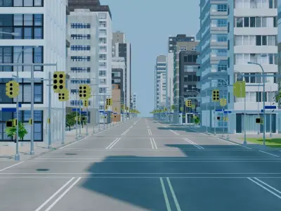 City Downtown Skyscraper Street 04 - DAY Low-poly 3D model