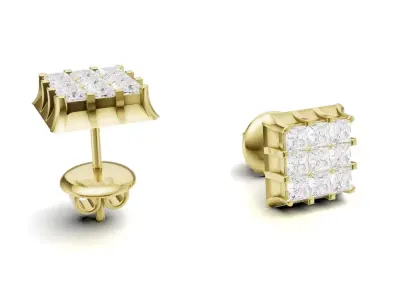 Princess Cut Diamond Stud Earring For Women  3D print model