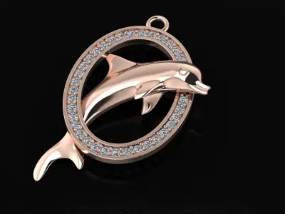 Gold dolphin necklace 3D model