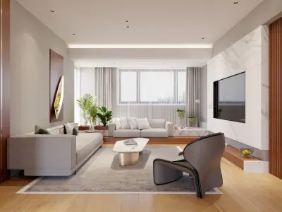 02- Modern Livingroom Interior scene - C4D and Corona Renderer  3D model