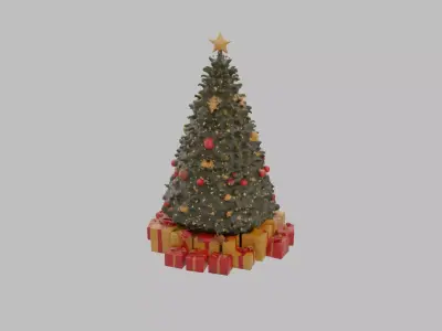 Decorated Christmas Tree with Gifts - Holiday 3D Model Low-poly 3D model