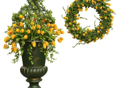 Vase with tulips and a wreath of tulips 03 3D model