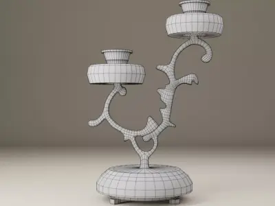 Candelabrum candle holder with flower Low-poly 3D model