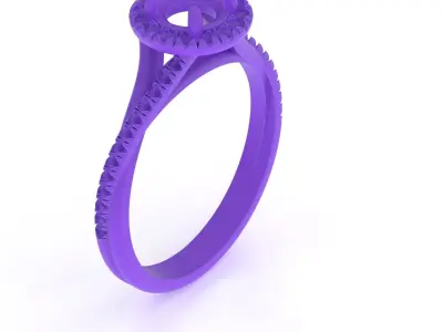 Diamond halo curved shank ring 3D print model