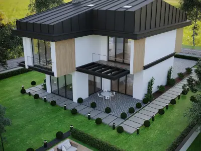 modern villa project Low-poly 3D model