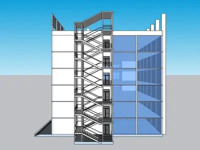 Office building with glass facade elevation 3D model