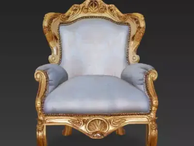 Royal Rococo armchair in gilded wood and beige Stockholm fabric 3D model