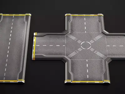 Sci-fi Modular Road Kitbash PBR  Low-poly 3D model