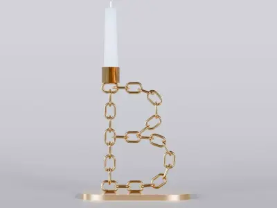 Alphabet B Bronze Chain Candleholder 3D Model True 4K PBR Render Low-poly 3D model