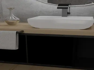toilet modern bathroom with circular mirror Free 3D model
