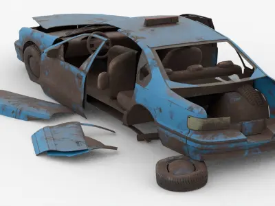 8k abandoned cars destroyed vehicles Low-poly Low-poly 3D model