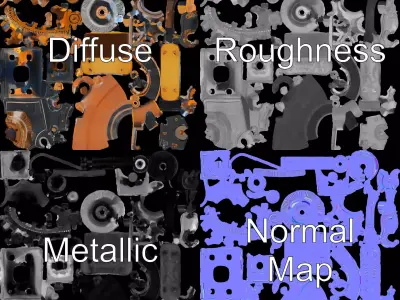Steampunk Brass Engine model pack Low-poly 3D model