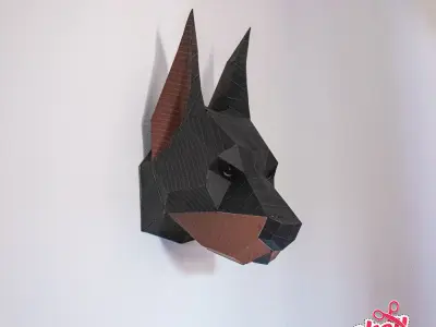 Doberman paper head on wall Low-poly 3D model