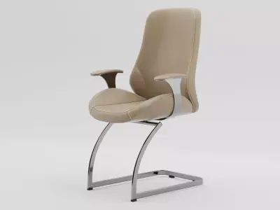 Beige Leather Visitor Conference Chair Chrome Cantilever PBR 3D model