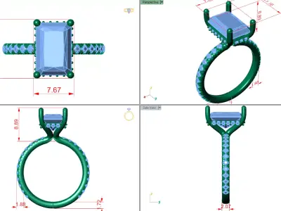 radiant shape solitaire open side shank with pave  3D print model