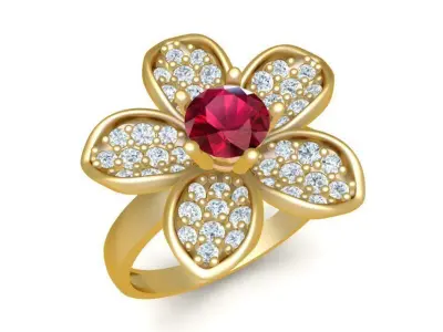 Elegant Five Petal Flower Diamond Ring for Women 1972 3D print model
