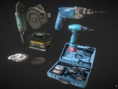 drill tools saw low poly Low-poly 3D model