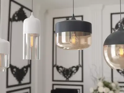 Ceiling White and Black Lamps 3D model