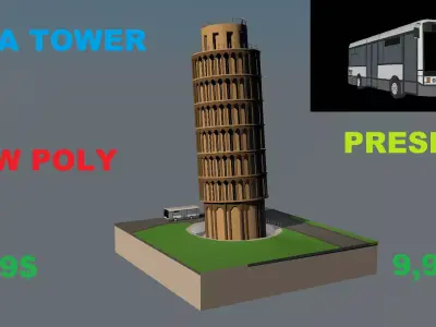 Menara Pisa Low-poly 3D model