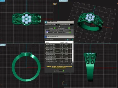7stonering gold ring with diamonds 3D print model