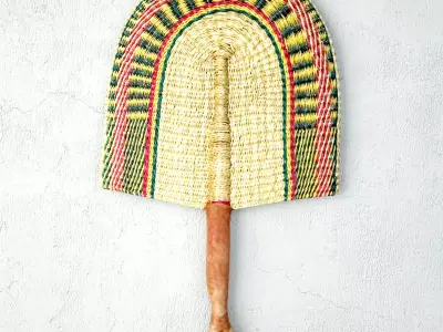 Vintage Natural Woven Straw Fan Wall Decor 3D model