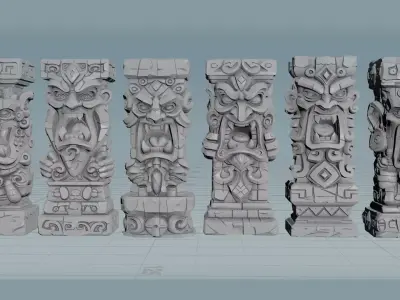 Stylized Tiki Totem Collection - 6 Unique 3D Printable Statues 3D print model