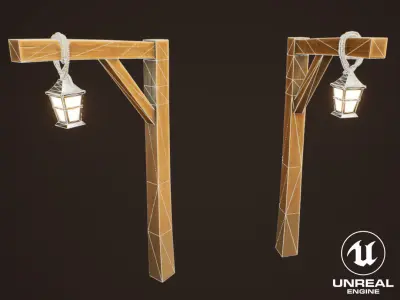 Stylized Western Lamp Post Low-poly 3D model
