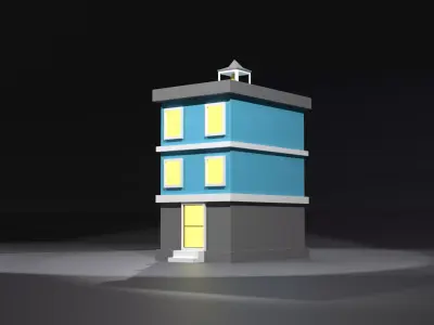 Low Poly Stylized 3-Story City Building with Bell Tower Low-poly 3D model