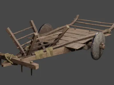 PBR Low Poly Oxcart Tumbrel Cart Low-poly 3D model