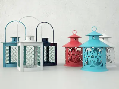Coloured lanterns and tealightholders 3D model