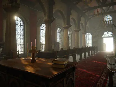 Church 3D old wooden desk with shelf Low-poly 3D model