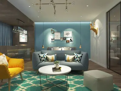 Modern Nordic Style Hotel Room Design 3D model