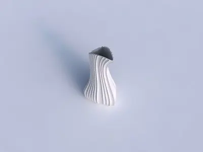 Vase puffy bent triangle with extruded vertical lines 3D print model