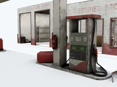Old Gas Station Abandoned Low-poly 3D model