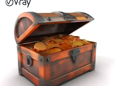 Antique Treasure Chest Filled with Gold model pack Low-poly 3D model
