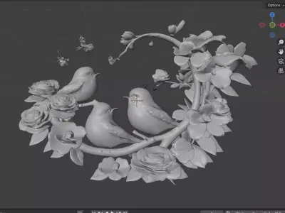 Floral Birds Wall Decor 3D Model for Interior Visualization 3D model