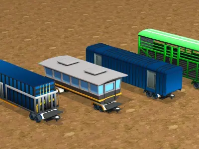 Toon -Trains pack and 4 carriers Low-poly 3D model