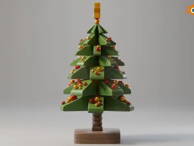 Painted wooden christmas tree 03 Low-poly 3D model