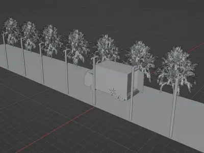 Truck model orange road with trees Free low-poly 3D model