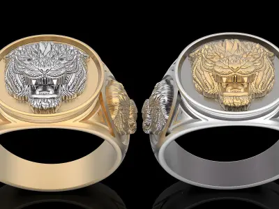 Tiger ring  gold sterling printable jewelry 3D model 3D print model